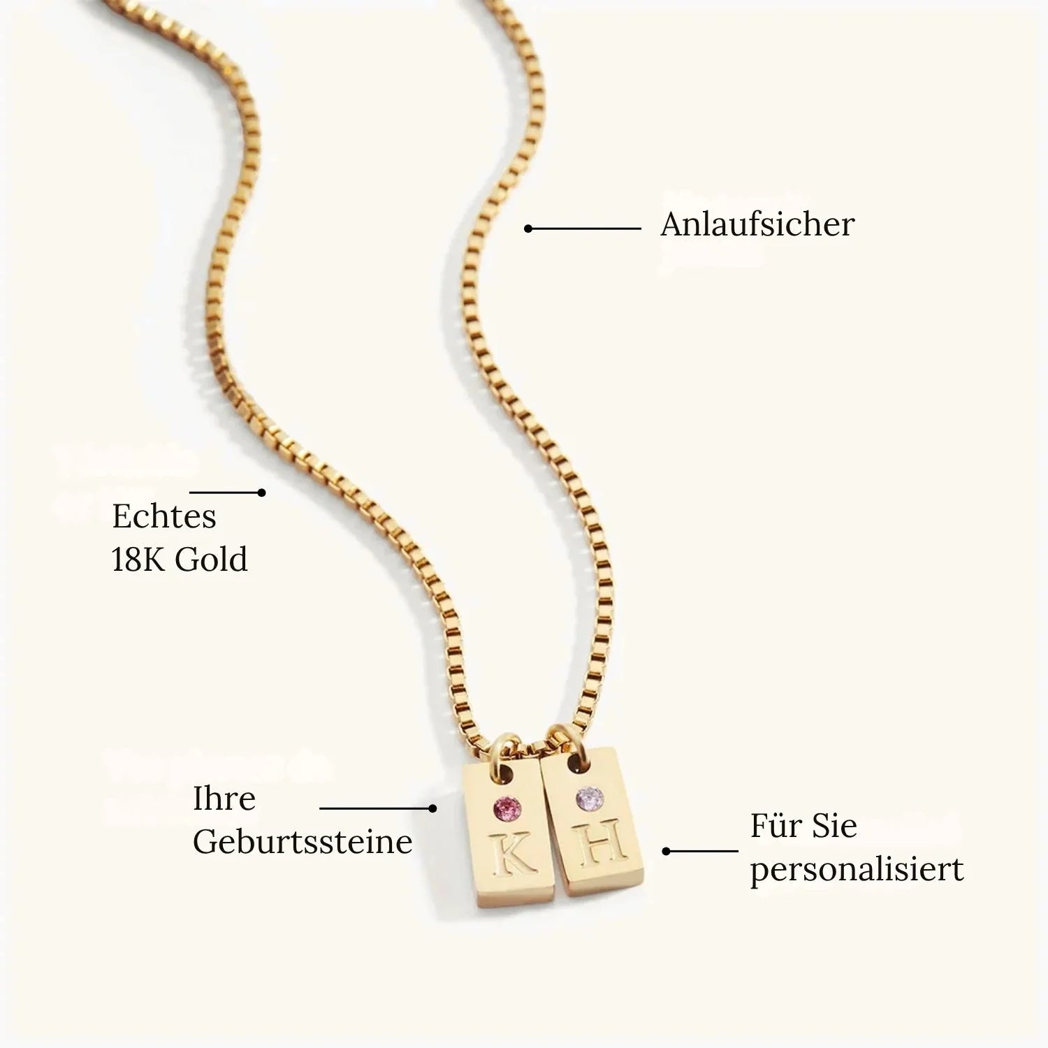 Personalisierte Kette - Geburtsstein & Initialen