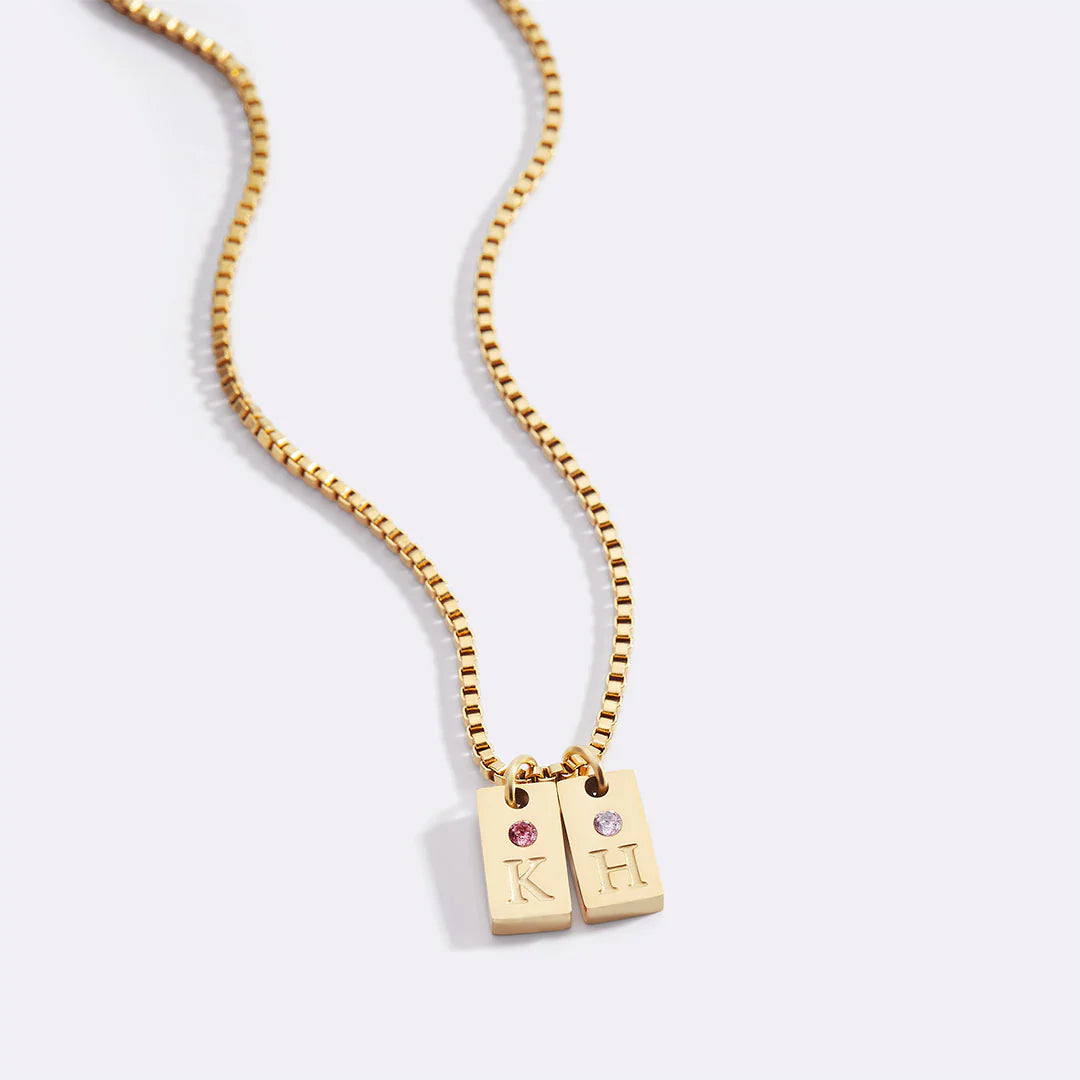 Personalisierte Kette - Geburtsstein & Initialen