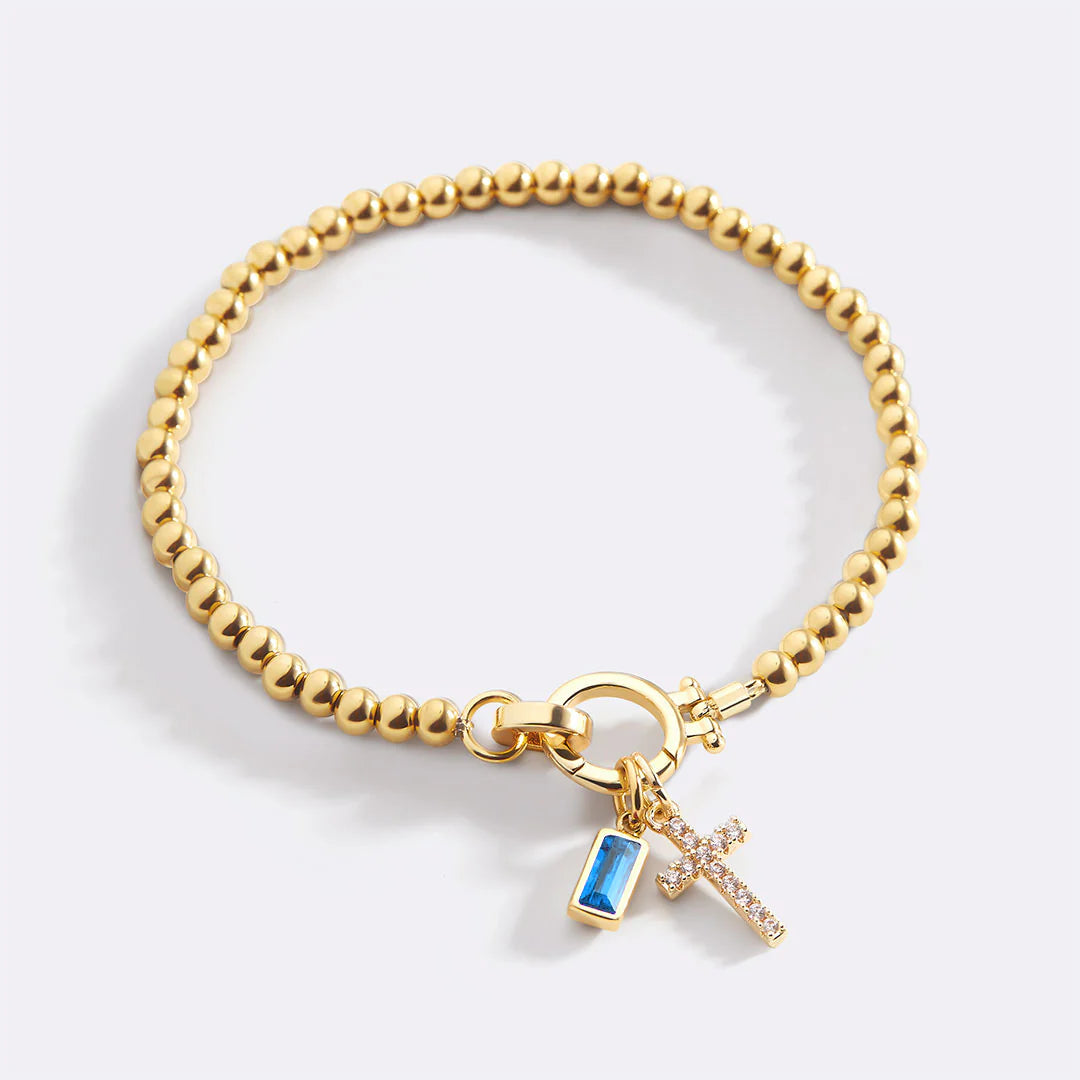 Personalisierte Armband mit Kreuz & Geburtsstein