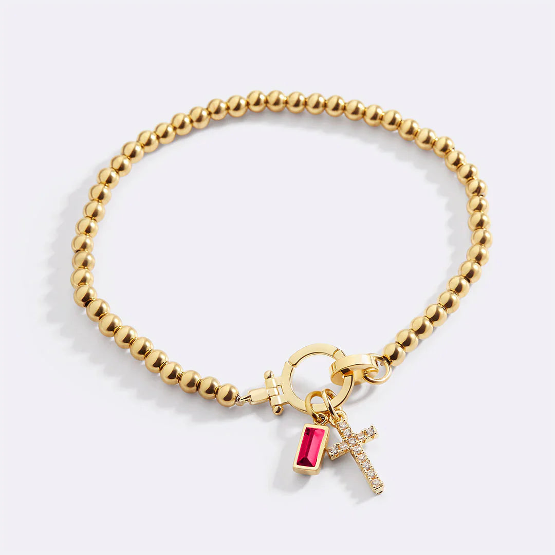 Personalisierte Armband mit Kreuz & Geburtsstein