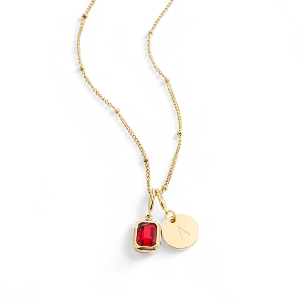Personalisierte Kette - Geburtsstein & Initialen