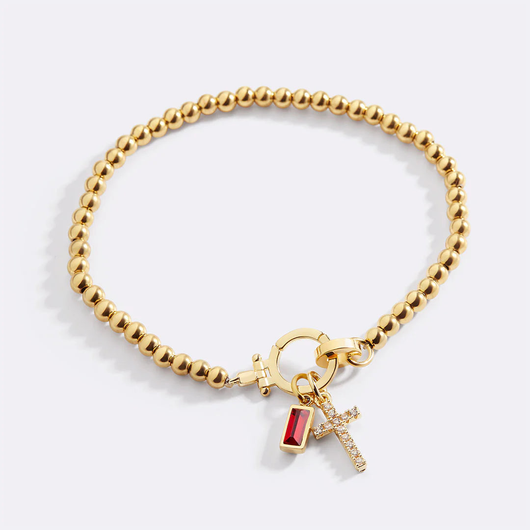 Personalisierte Armband mit Kreuz & Geburtsstein