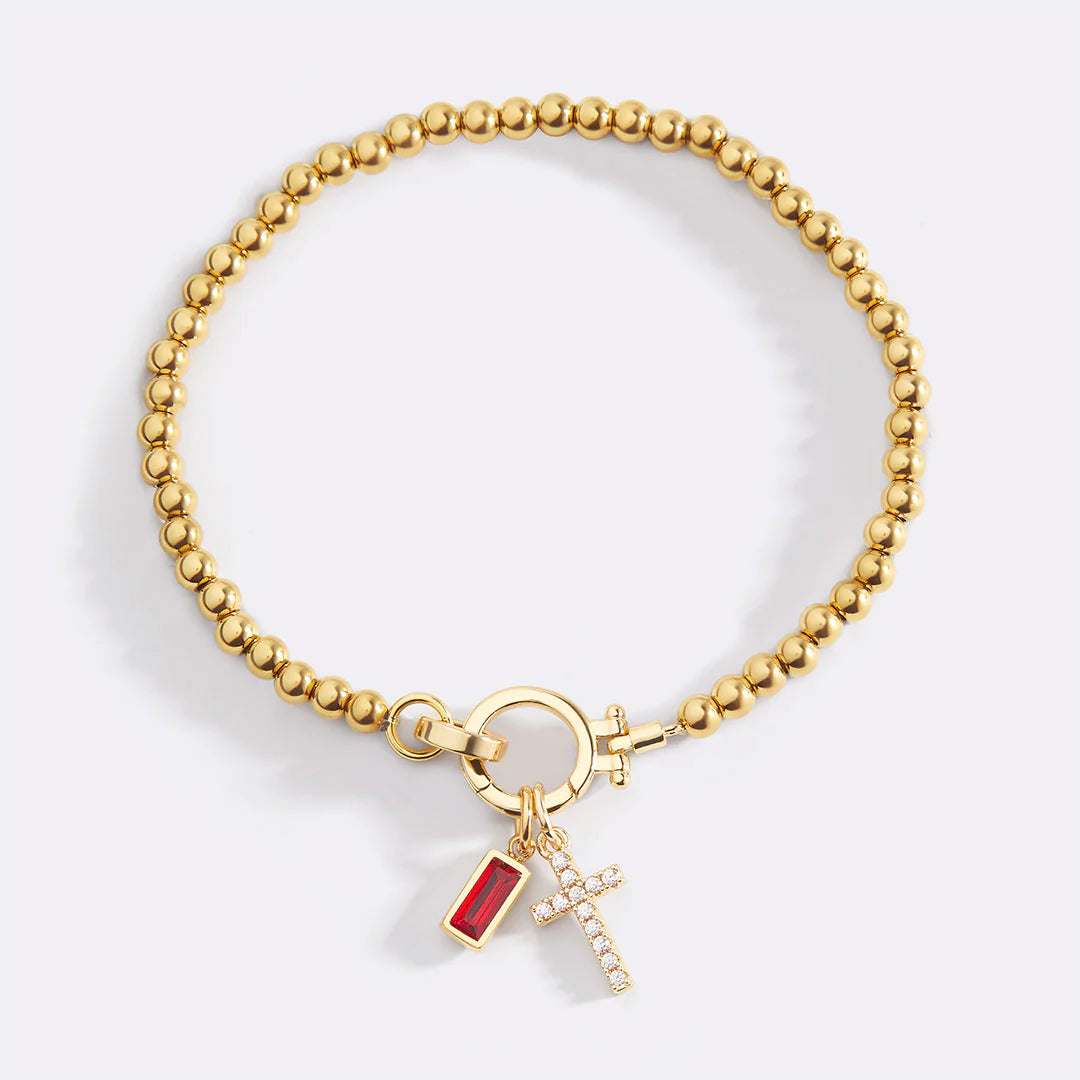 Personalisierte Armband mit Kreuz & Geburtsstein