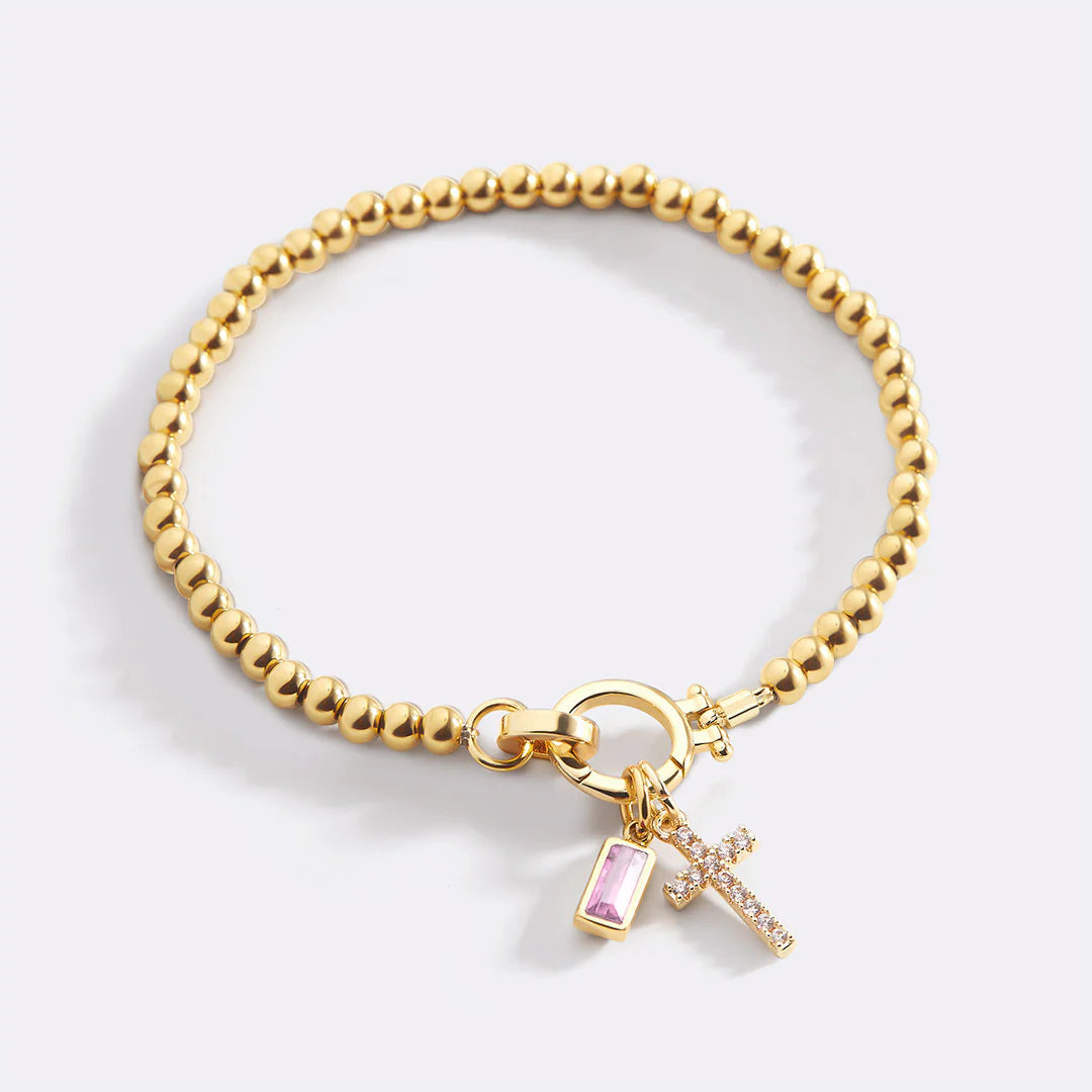 Personalisierte Armband mit Kreuz & Geburtsstein